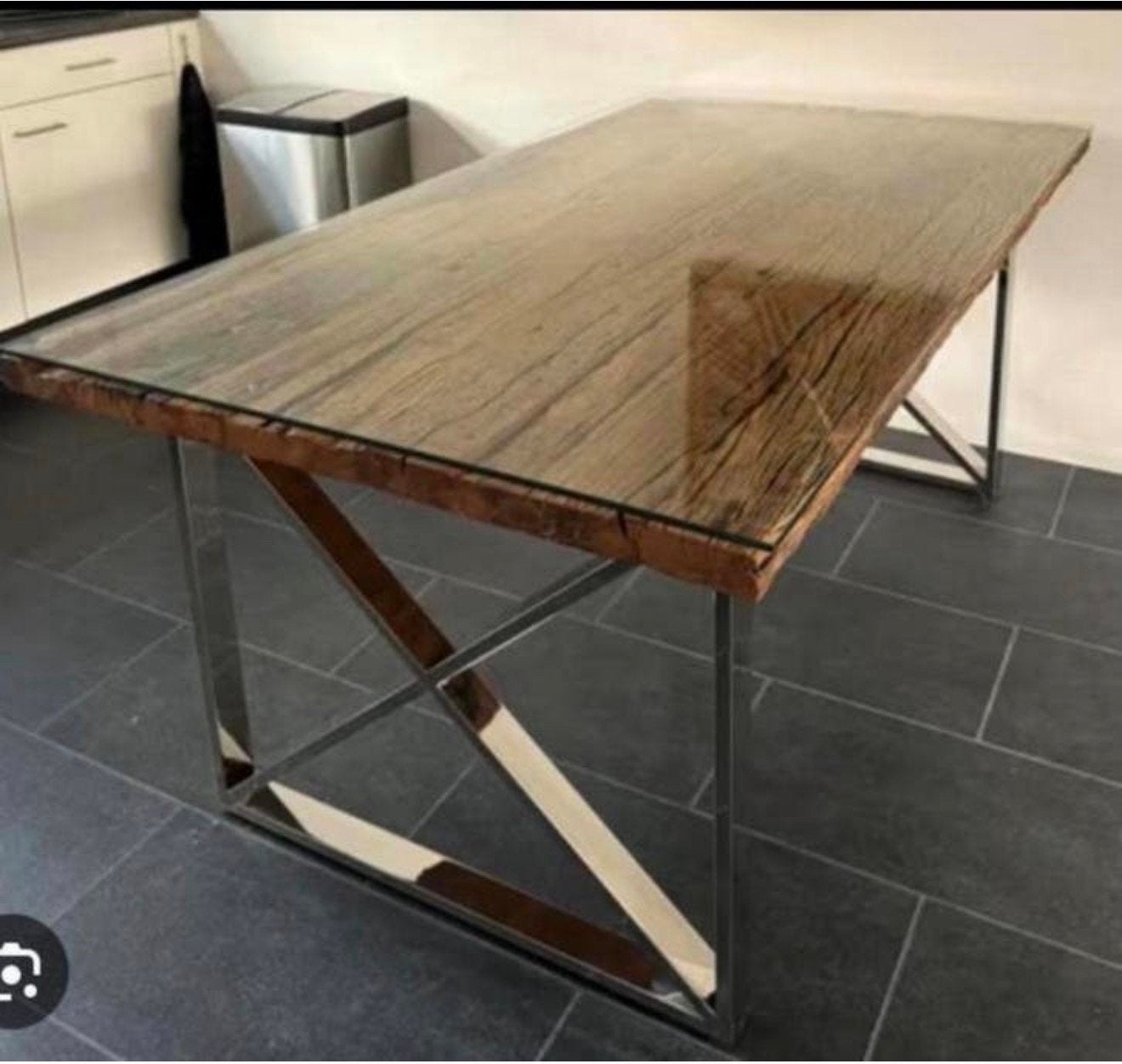 Eettafel (nieuw) inclusief glasplaat, Huis en Inrichting, Ophalen, 50 tot 100 cm, Zo goed als nieuw, 150 tot 200 cm