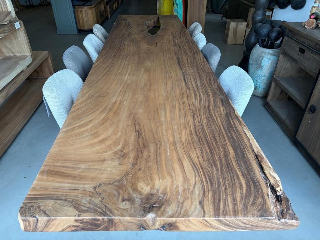 Boomstamtafel 400 cm suar -BT986- 4 meter boomstamtafel, Overige houtsoorten, 100 tot 150 cm, Verzenden, Vijf personen of meer