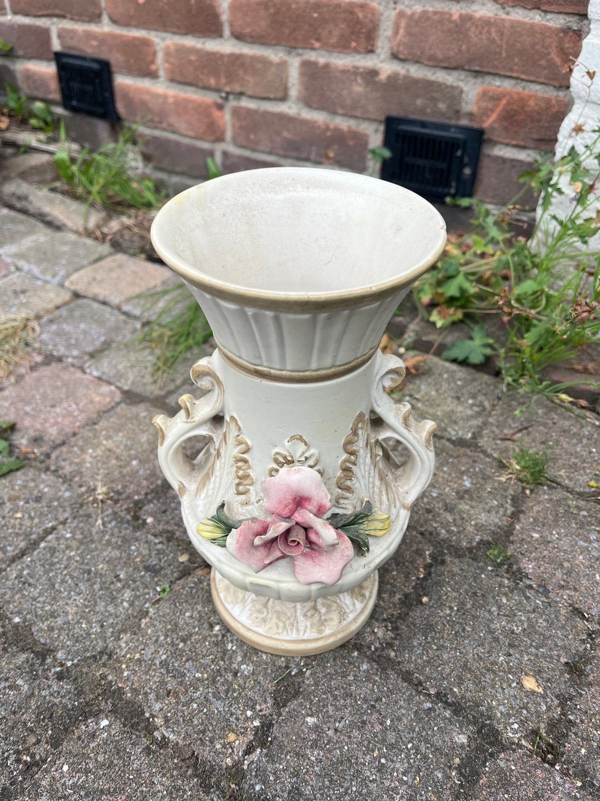 Vintage vaas met roze bloemdecoratie, Ophalen of Verzenden