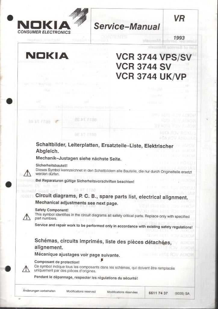 original nokia VCR 3744 vpssv service manual, Verzenden, Nieuw