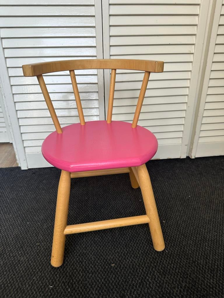 Houten kinderstoel Van Dijk Toys met roze zitting, Ophalen, Zo goed als nieuw, Stoel(en)