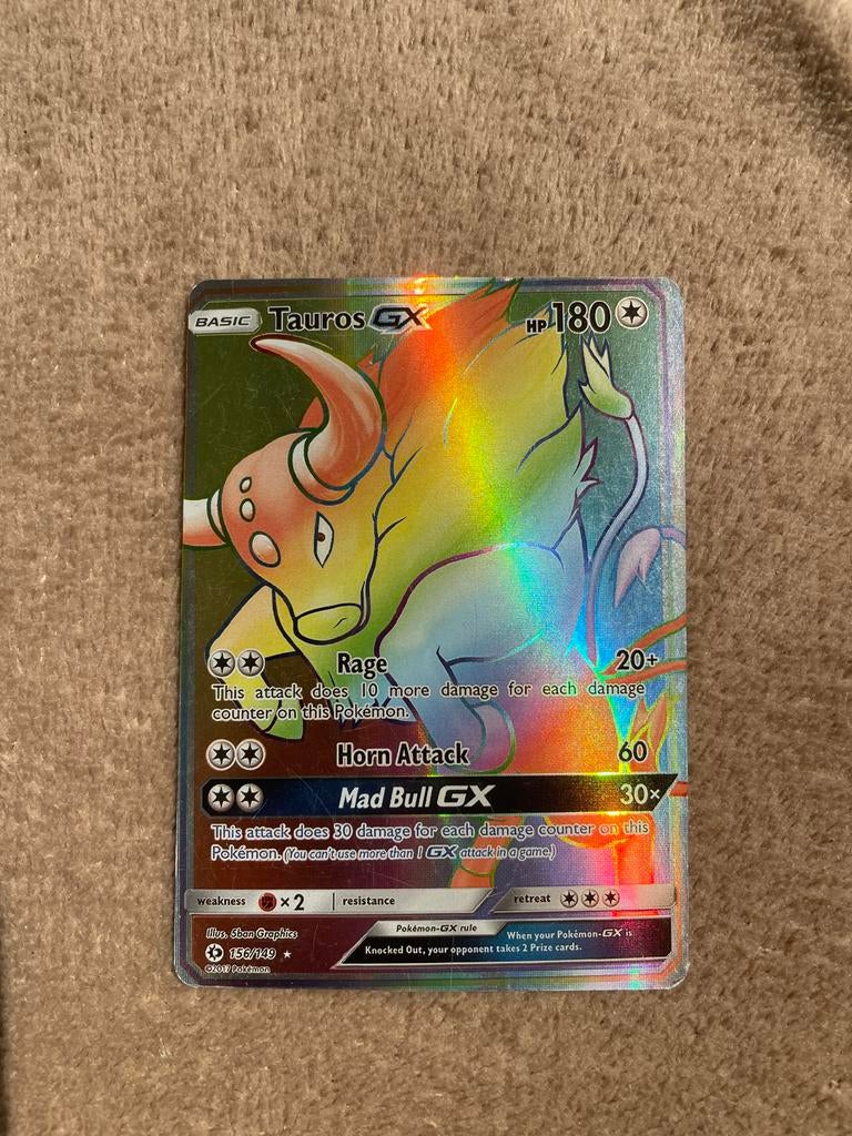 Tauros GX Rainbow Rare Pokémon Kaart (156/149), Ophalen of Verzenden, Zo goed als nieuw, Losse kaart, Foil
