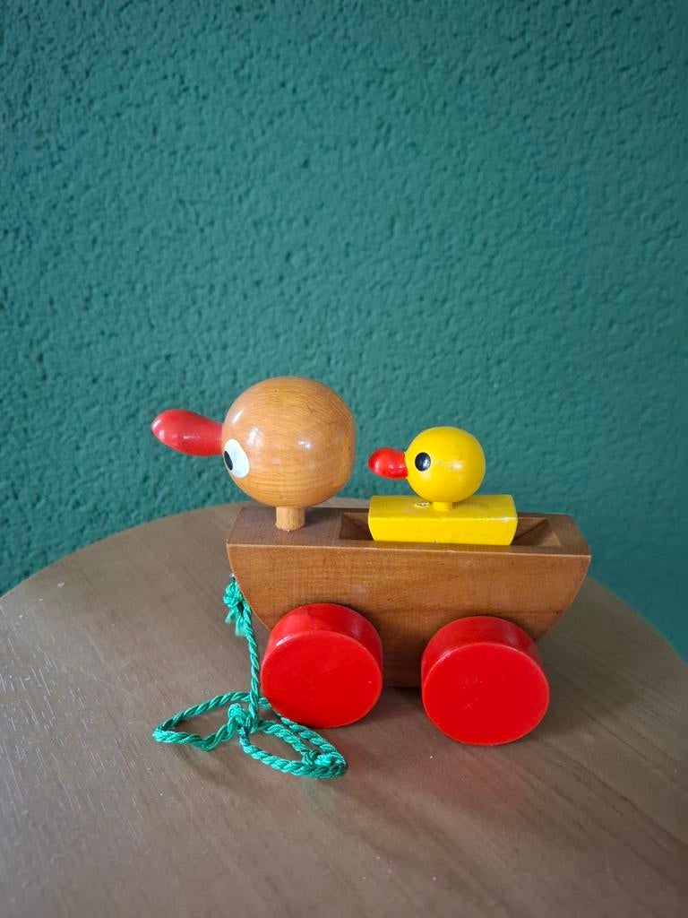 Vintage Houten Eend Trekspeelgoed met Kuiken, Kinderen en Baby's, Ophalen of Verzenden, Gebruikt, Duw- of Trekspeelgoed