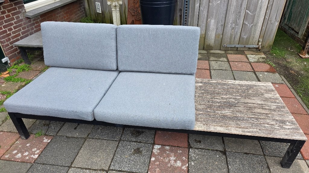 Loungesets zgan met kussens en tafel, moet weg!, Ophalen, 5 zitplaatsen, Aluminium, Zo goed als nieuw