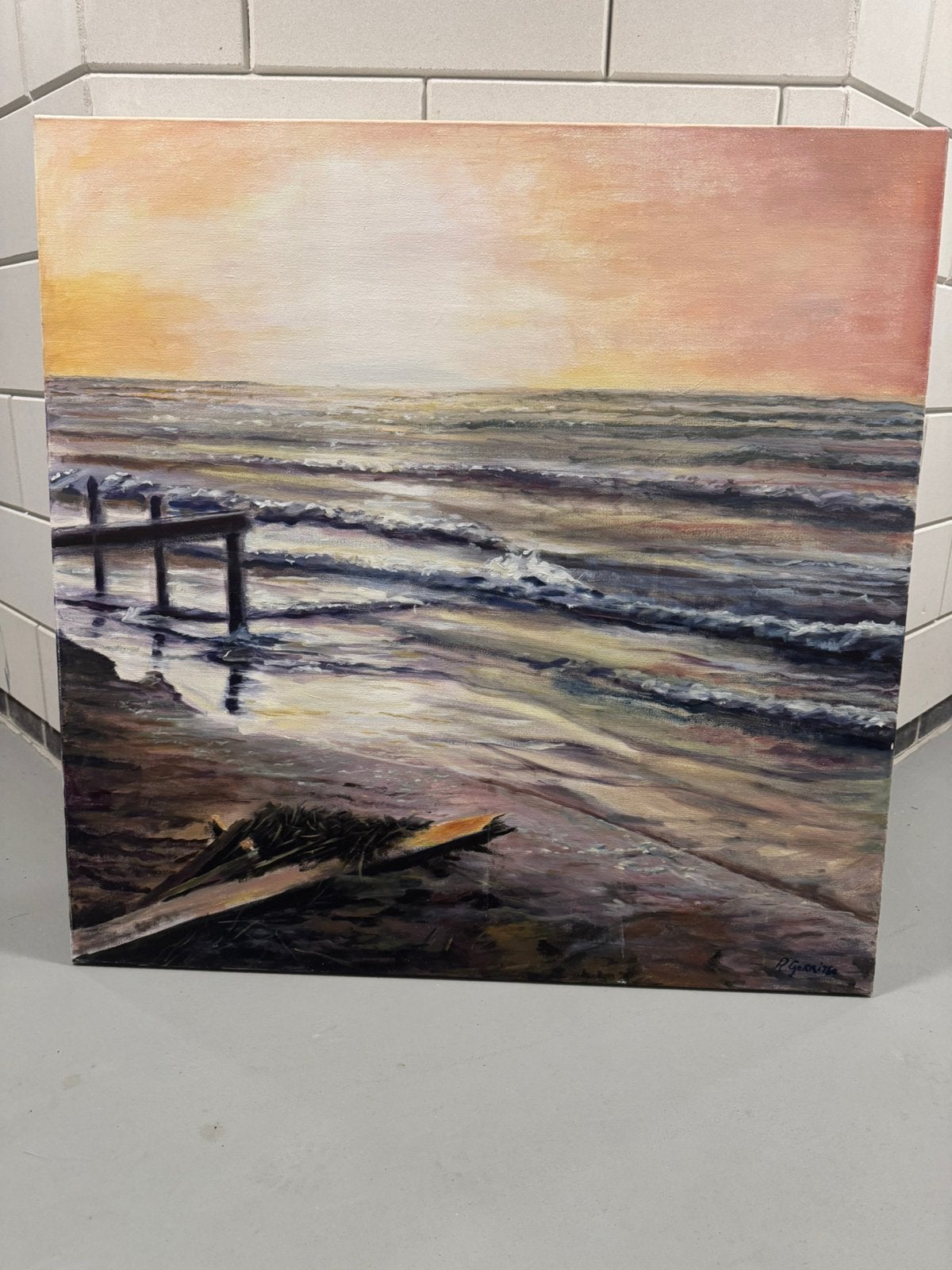 Schilderij strand en zee 100 bij 100 cm, Ophalen