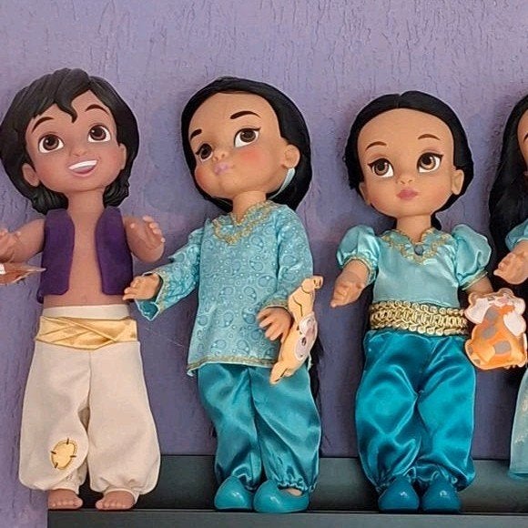 Disney Animator Poppen: Aladdin en 3 Jasmine Poppen, Ophalen of Verzenden, Overige figuren, Zo goed als nieuw, Overige typen