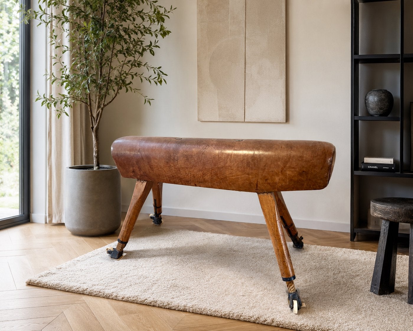 Authentiek vintage turnpaard gympaard prachtig geleefd leer, Maat 36 t/m 42, Ophalen, Zo goed als nieuw, Materiaal