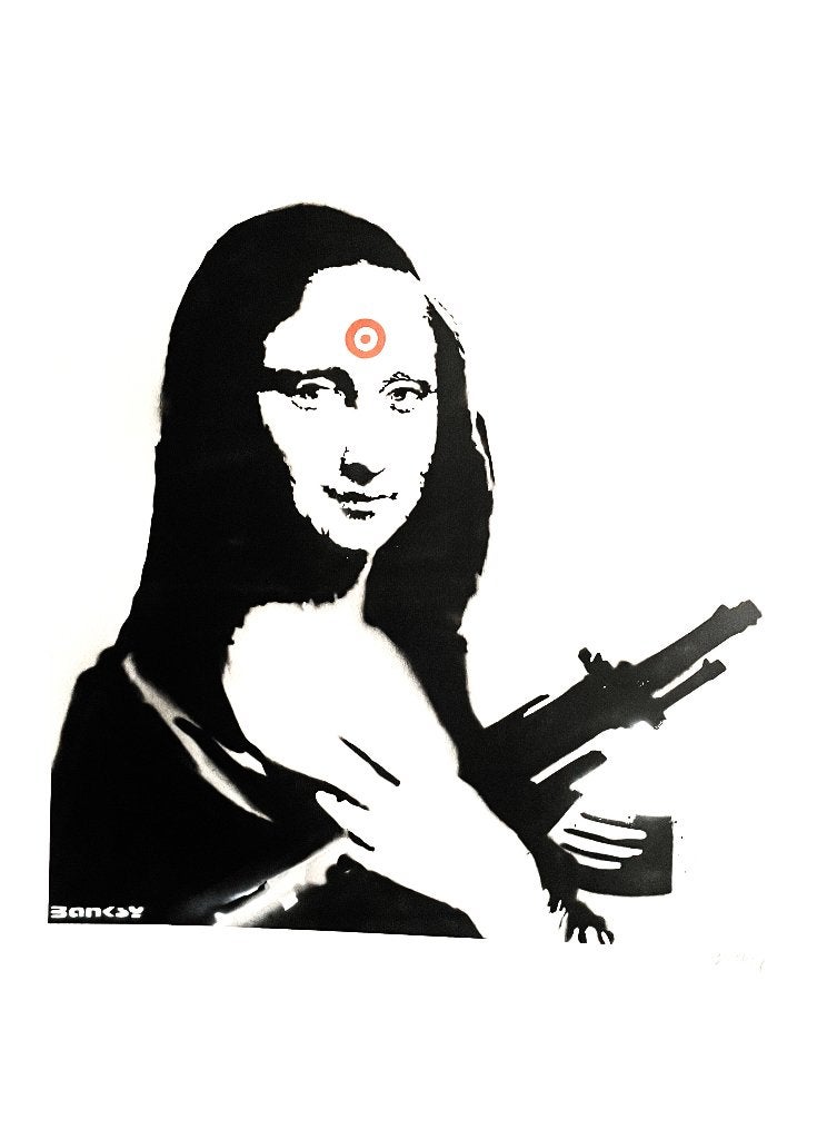 Banksy (1974) - Mona Lisa With Gun, Antiek en Kunst, Genummerd, Verzenden, Personages en Fantasiefiguren, Lithografie