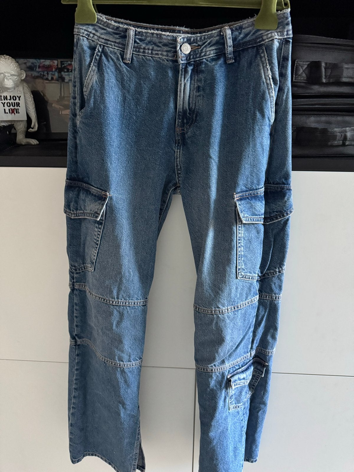 Zara cargo jeans met used look - maat 34 (XS), Kleding | Dames, Ophalen, Gedragen, Blauw, W27 (confectie 34) of kleiner