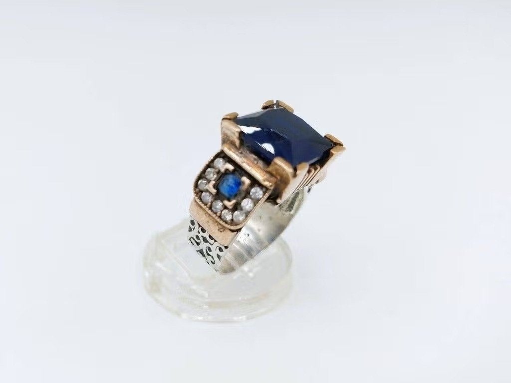 Zilveren ring met saffier en zirkonia, 18 mm, brons