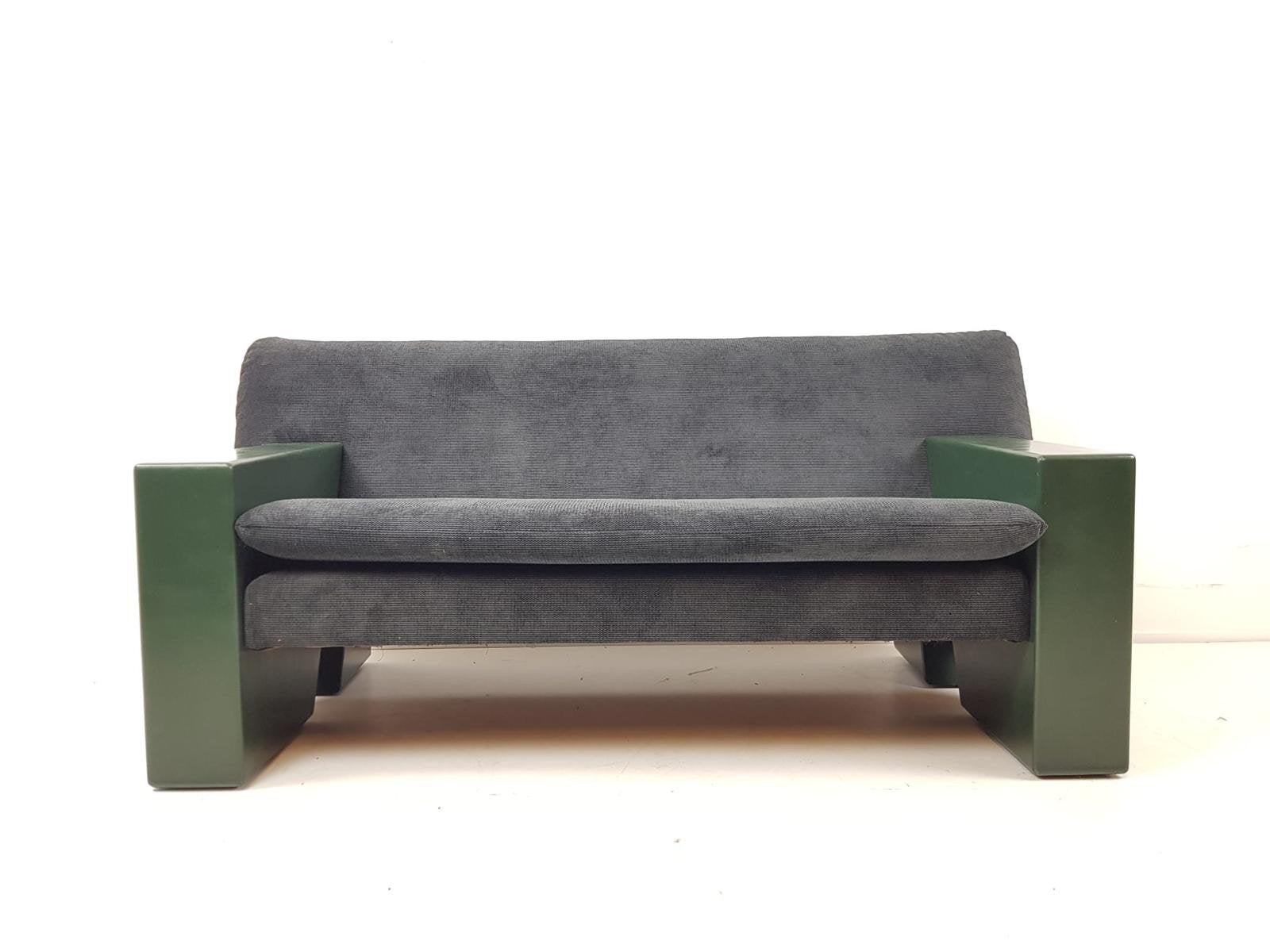 Vintage Artifort ‘sandwich’ bank nieuwe stof zwart groen, Modern vintage, Stof, ., Ophalen of Verzenden