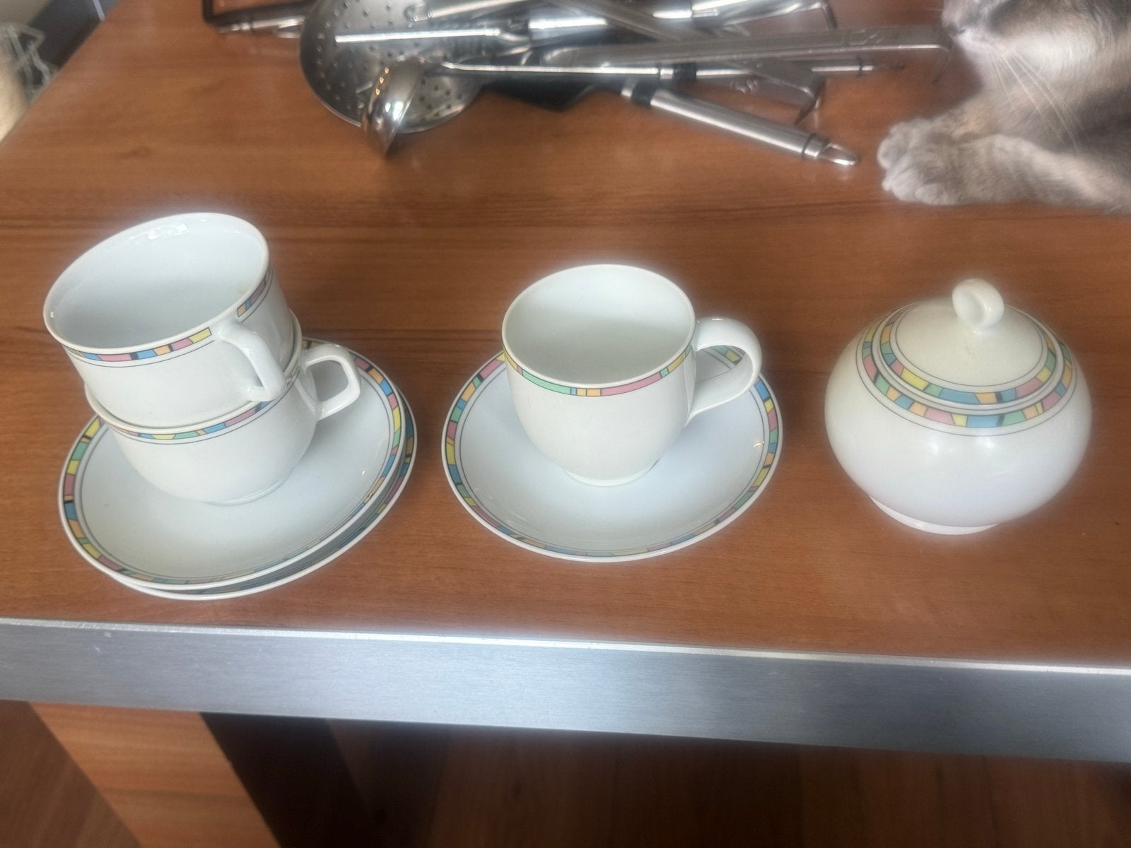 Wunsiedel Bavaria Porzellan kop en schotel set met suikerpot, Ophalen, Gebruikt, Overige merken, Vintage
