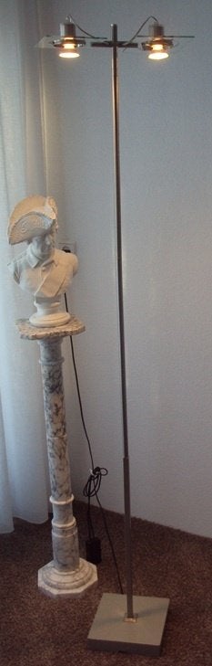 vloerlamp, staande lamp, hallogeen, rvs, glas, steen, zgan, Huis en Inrichting, Lampen | Vloerlampen, Ophalen, Glas, Zo goed als nieuw