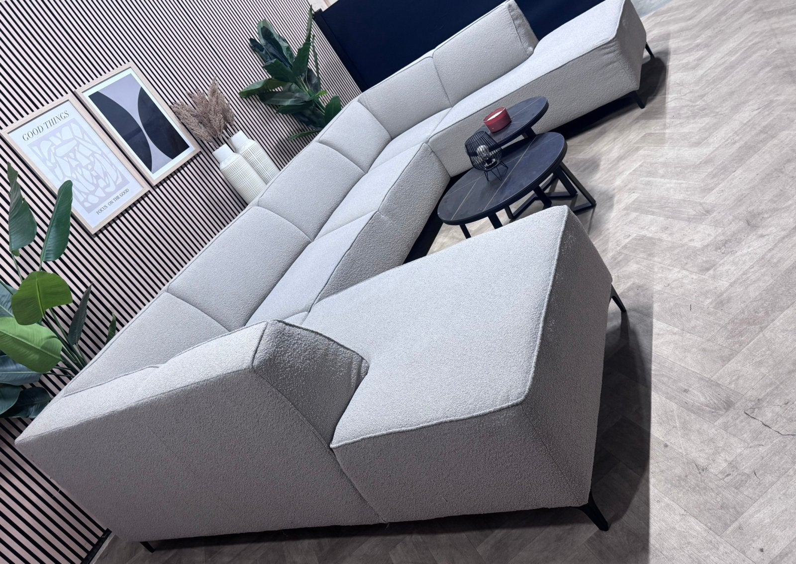 ZGAN Home Center Bouclé U-Bank/Hoekbank - Warm Grijs - 370cm, Trendy Bouclé U-Bank Hoekbank Groot Luxe Modern Japandi Grijs, -