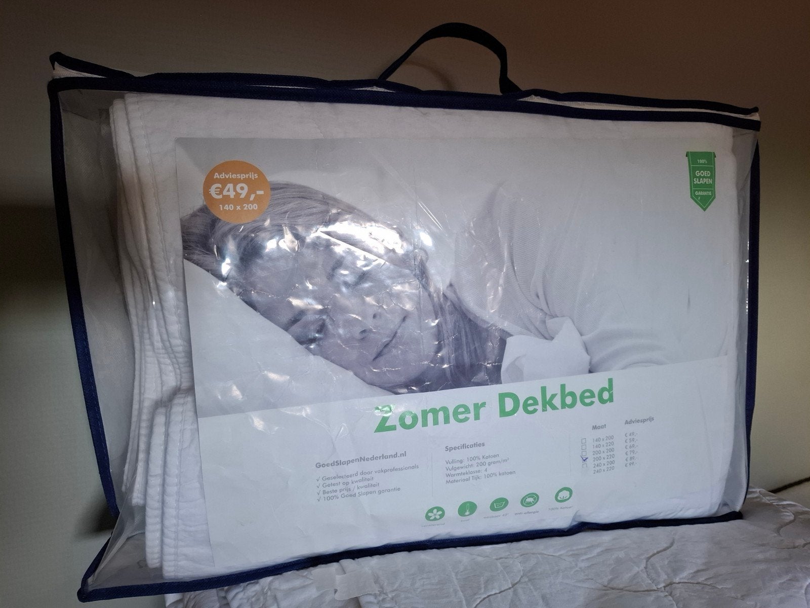 Dekbed. Zomerdekbed. 200x220. 100% katoen. Zgan, Wit, Tweepersoons, Ophalen of Verzenden, Deken of Dekbed