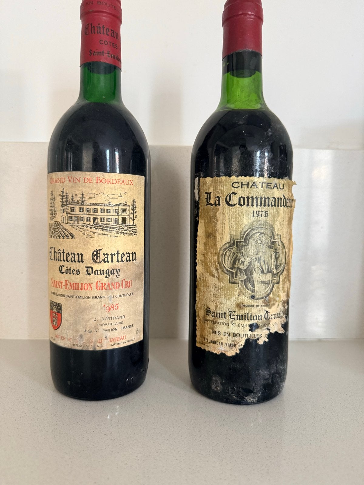 Vintage Bordeaux Wijnen: Château Carteau 1985 & La Commander, Frankrijk, Nieuw, Ophalen of Verzenden, Rode wijn