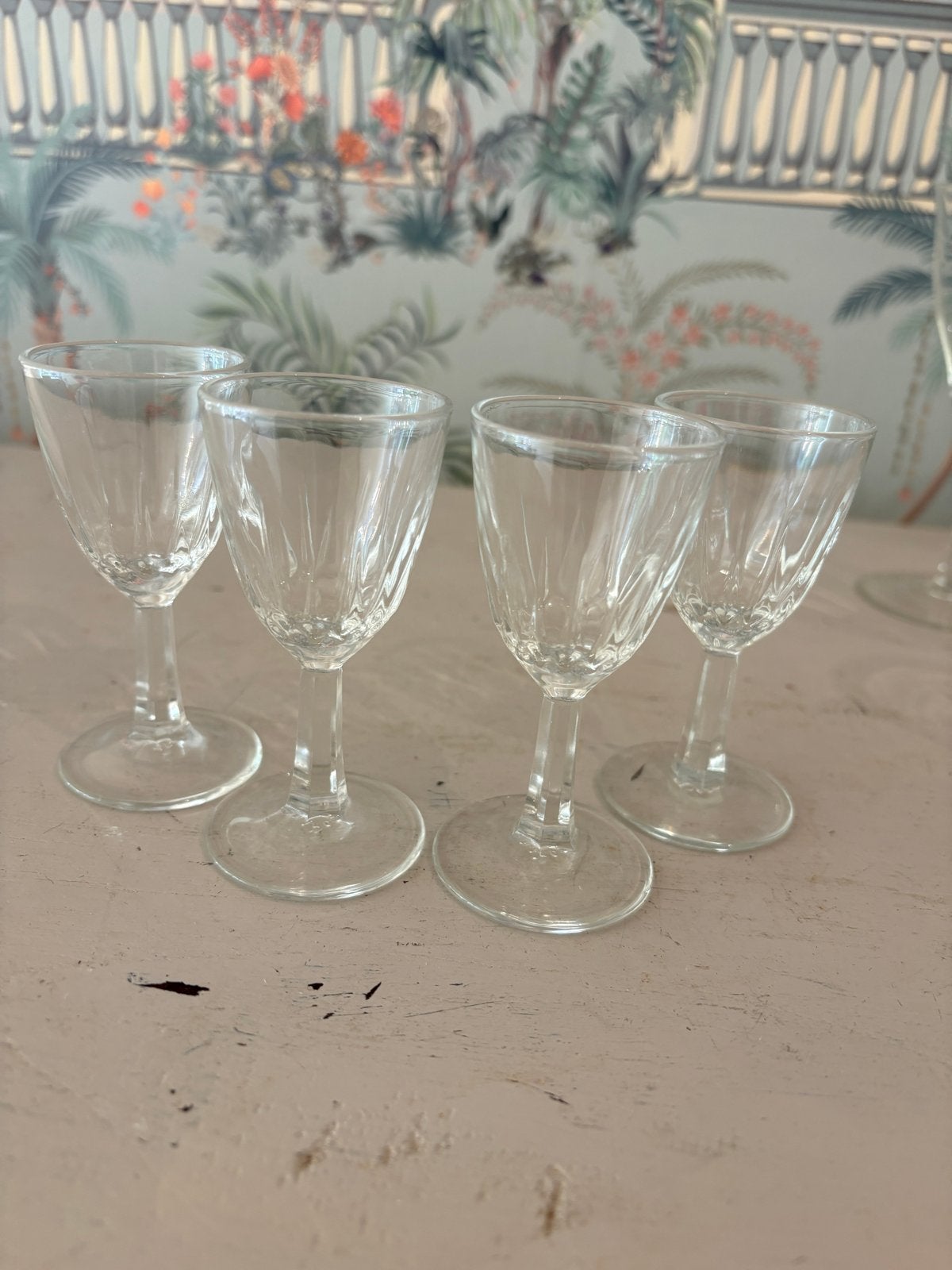 Set van 4 antieke/vintage likeurglaasjes (10 cm), Ophalen of Verzenden