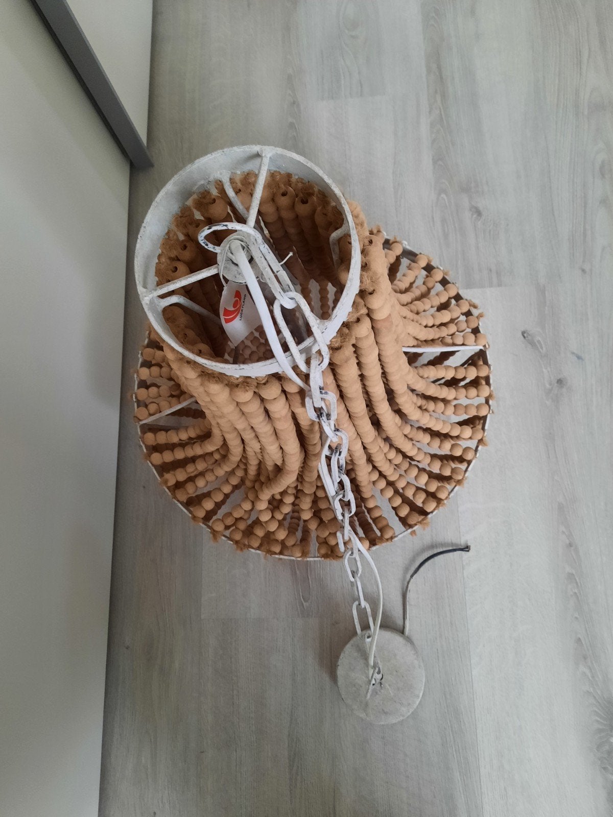 prachtige moderne kroonluchter houten kralen, Ophalen of Verzenden
