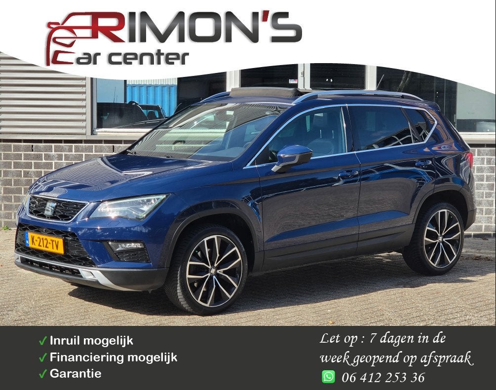 Seat Ateca 1.4 EcoTSI Automaat Navi 360 Camera Pano Leder Tr, Auto's, Gebruikt, 4 cilinders, 150 pk, Blauw