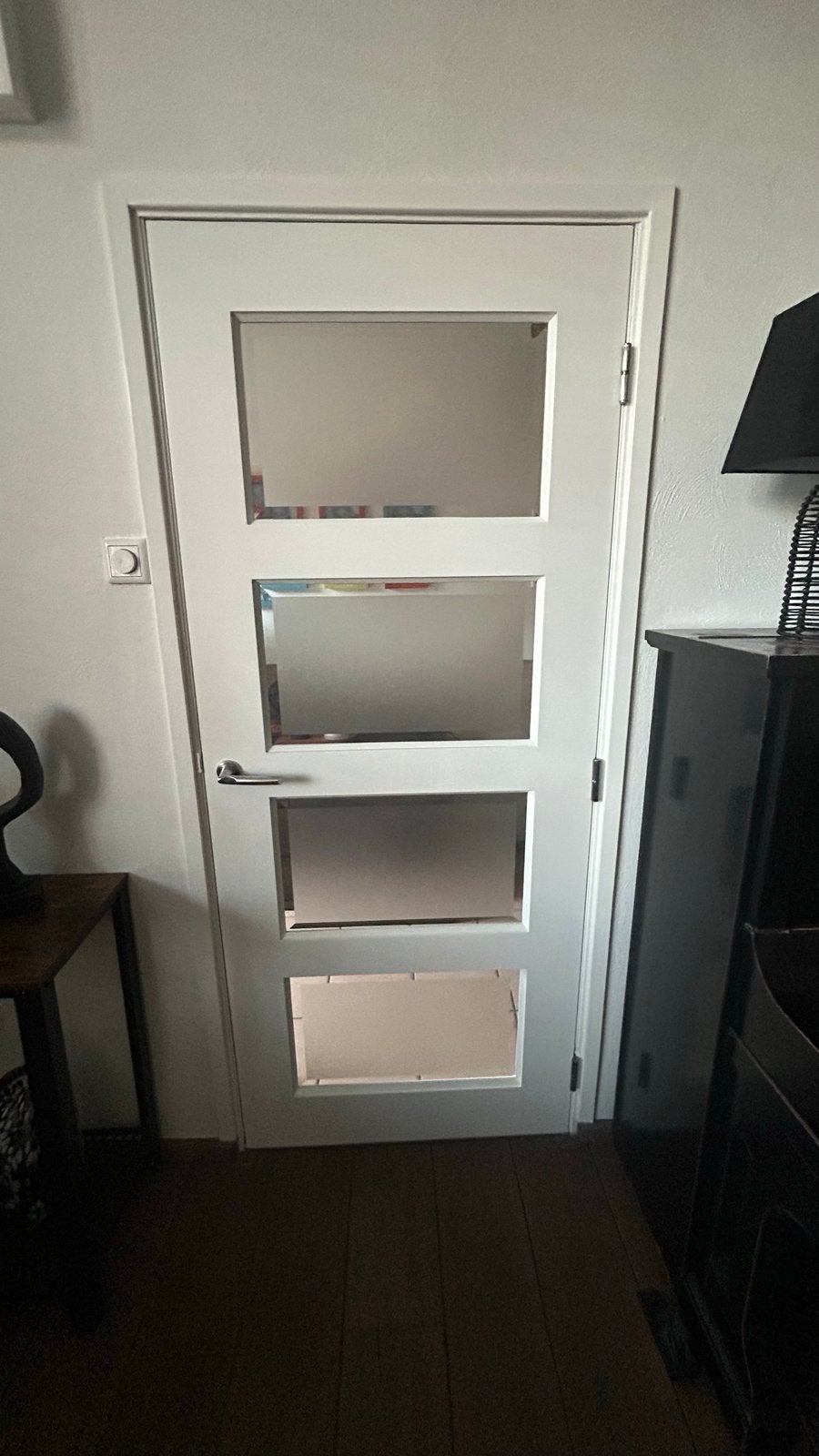 Binnendeur met facetgeslepen melkglas 82,5x198cm, Ophalen, Gebruikt, 80 tot 100 cm, Binnendeur