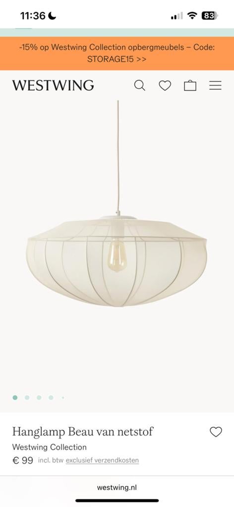 Westwing lamp van netstof, Huis en Inrichting, Lampen | Hanglampen, Ophalen, Nieuw, Minder dan 50 cm