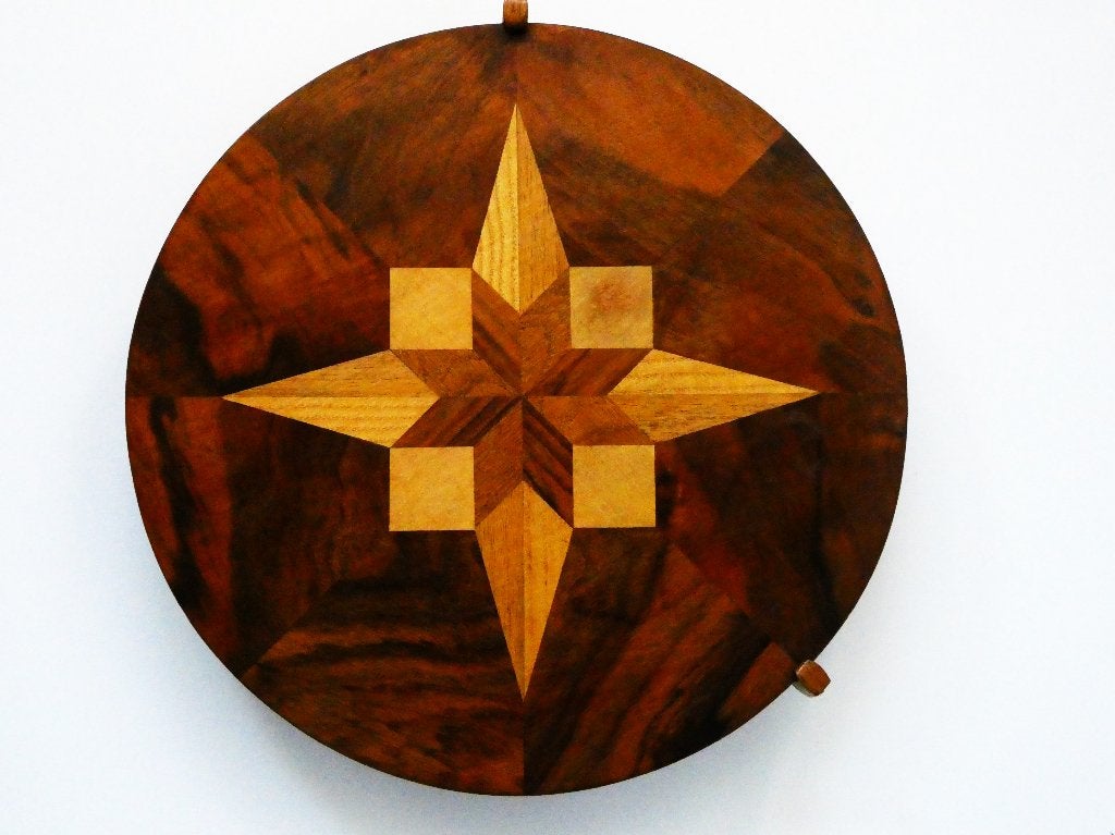 Intarsia decoratief draaibare / Lazy Susan dienblad schaal, Ophalen of Verzenden, Handgemaakt, 20 - 50 cm, Hout