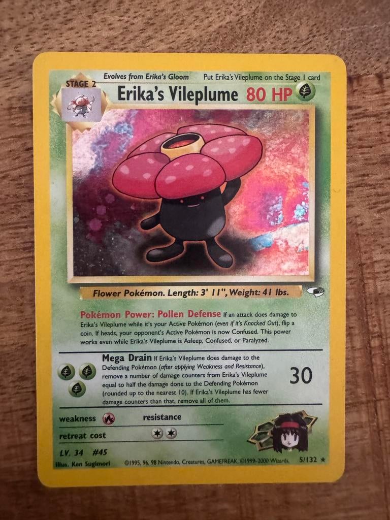 Erika's Vileplume Pokémon Kaart ( Set, Holo), Ophalen of Verzenden, Zo goed als nieuw, Losse kaart, Foil