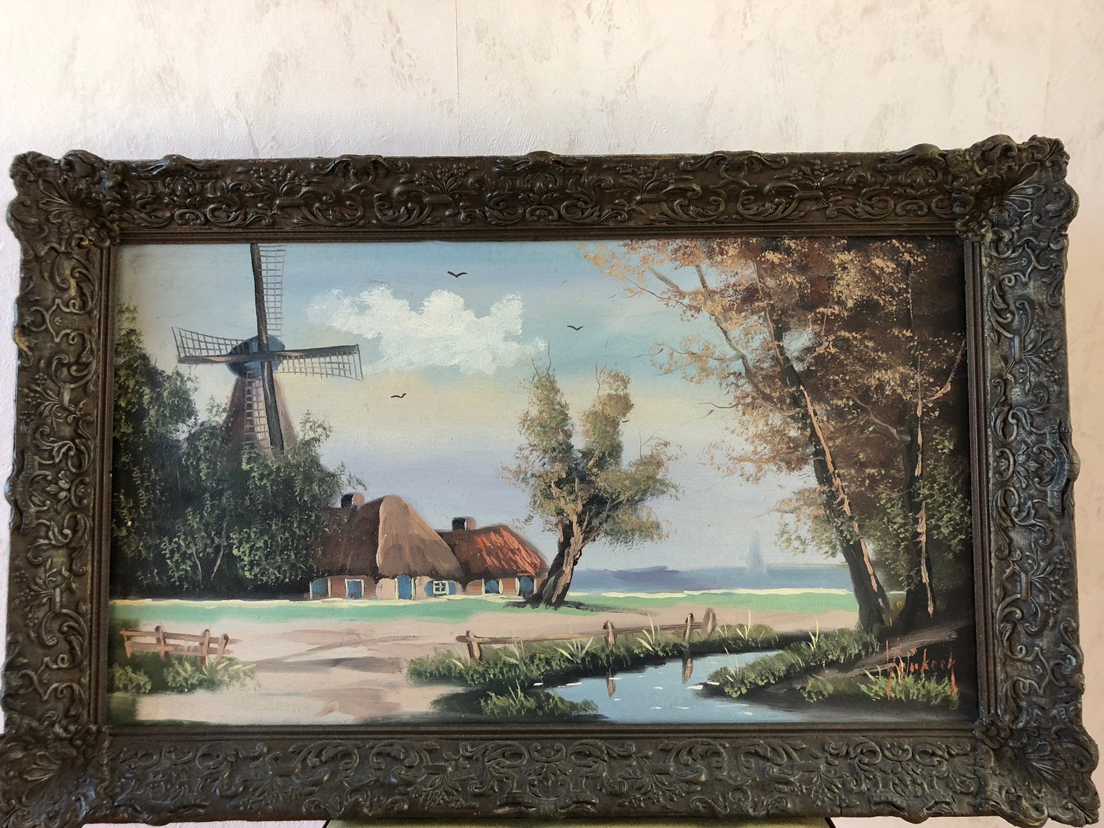 Landschap Olieverfschilderij linnen. Gesigneerd door Verkerk, Ophalen