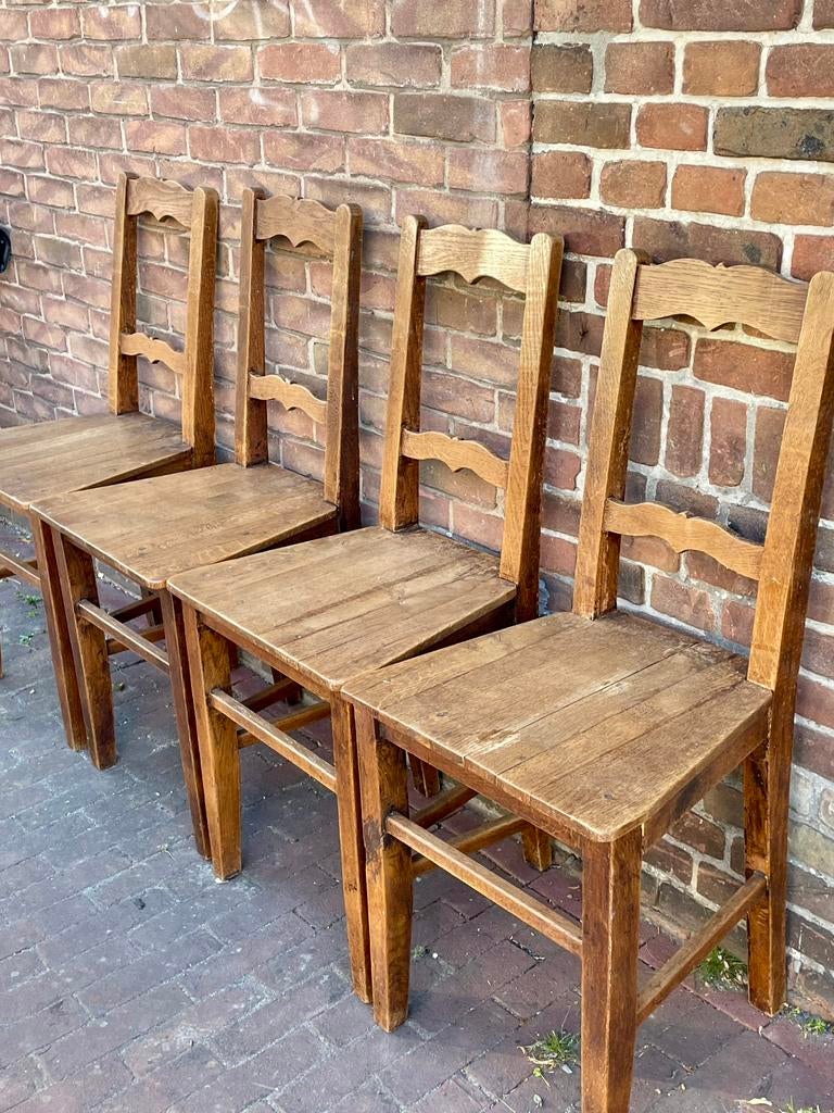 Set van 4 massief houten Franse stoelen, Ophalen, Gebruikt, Bruin, Landelijk