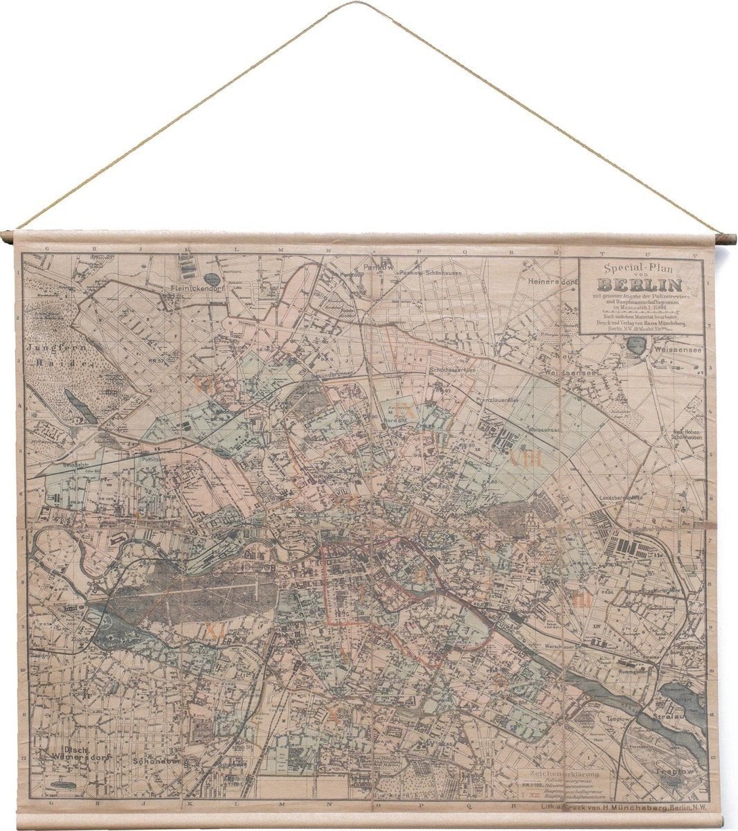 XXL Wandkleed ' Berlijn 1910' Stadskaart, Industrieel, Wandkleed, Zo goed als nieuw, Natuurlijk materiaal