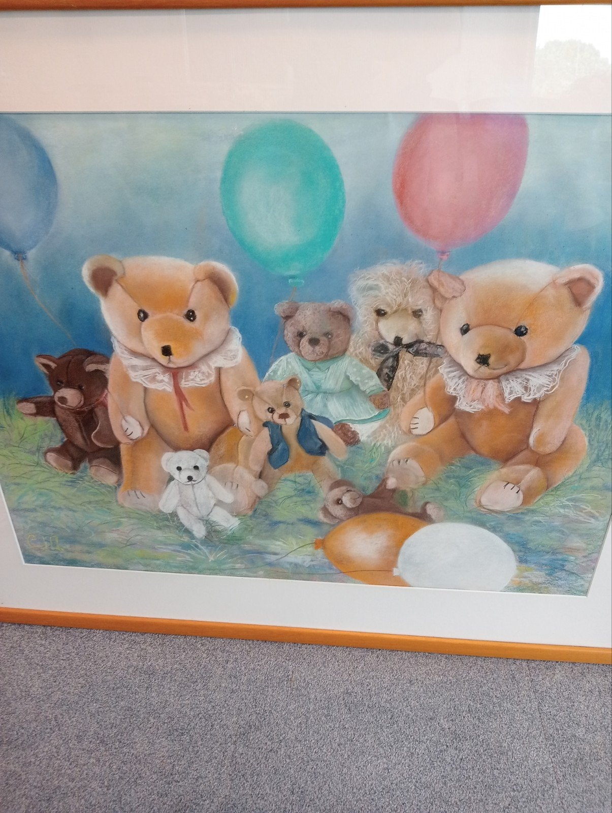 Schilderij met Teddyberen en Ballonnen, Antiek en Kunst, Kunst | Schilderijen | Klassiek, Ophalen of Verzenden
