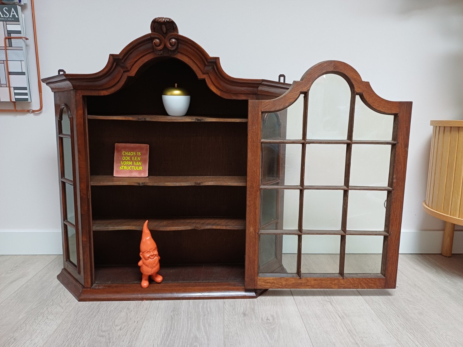 Antiek houten hangvitrine kastje, 50 tot 100 cm, Minder dan 25 cm, Minder dan 100 cm, Overige houtsoorten
