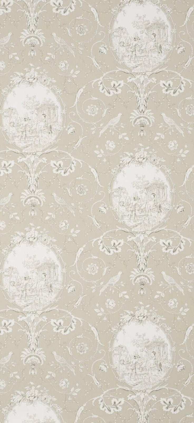 Pierre Frey Wallpaper La Fontaine Braquenie Charcoal/ Taupe, Ophalen, Beige