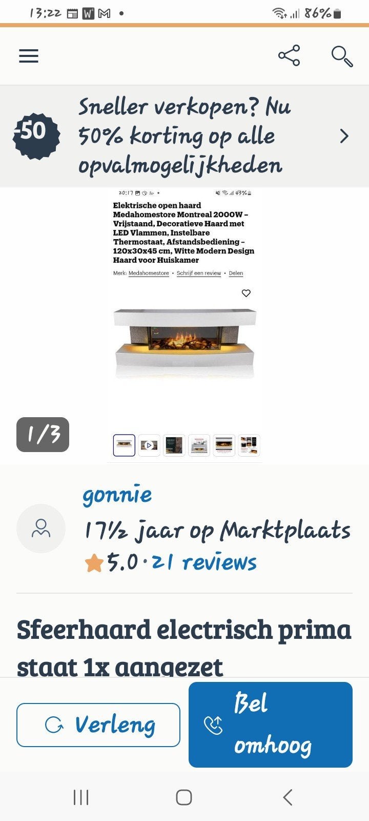 Electrische haard  1x gebruikt om te testen, Ophalen, Zo goed als nieuw, Wit, Overige stijlen