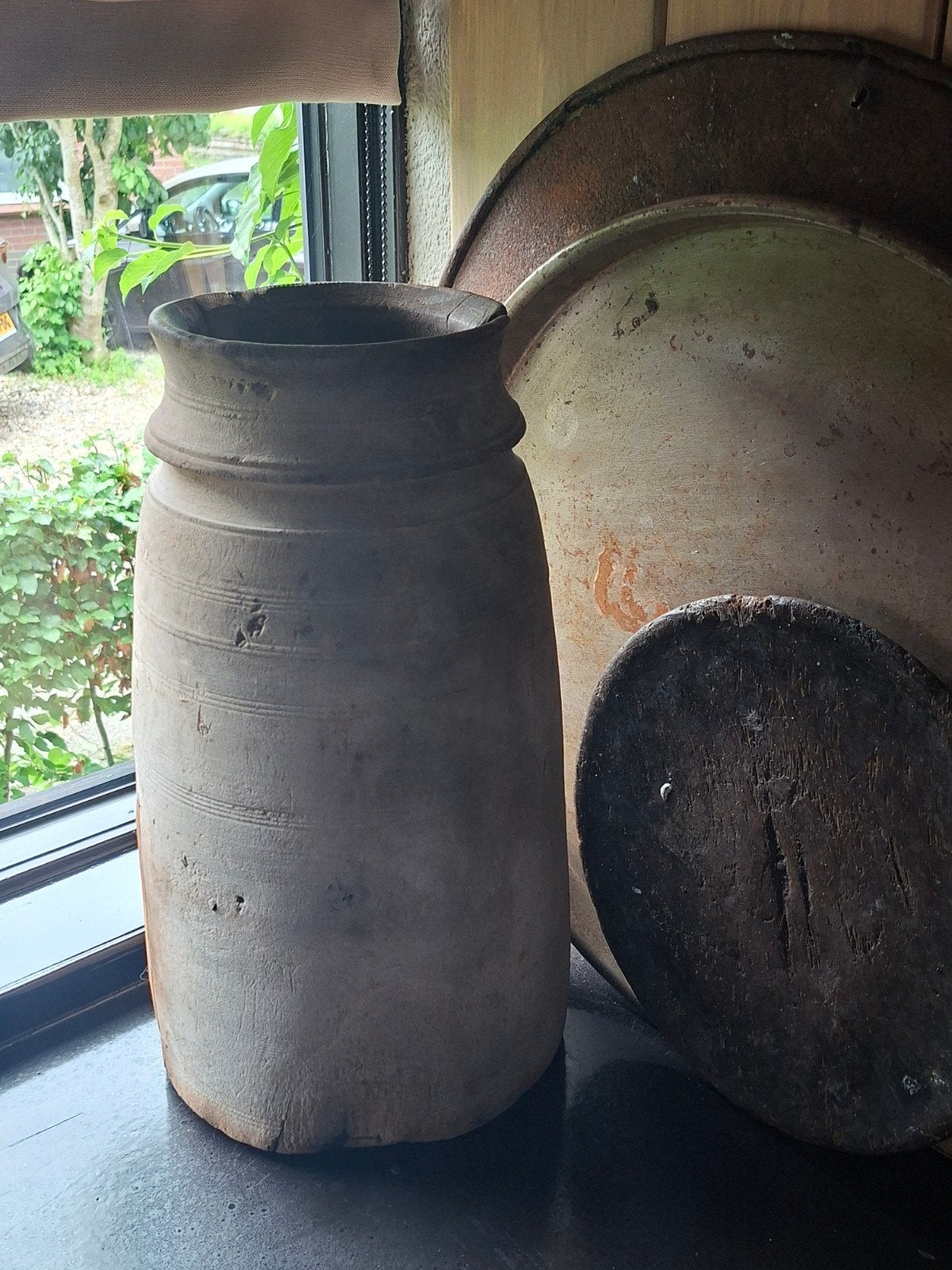 Oude houten pot - Mooi verweerd, Ophalen of Verzenden
