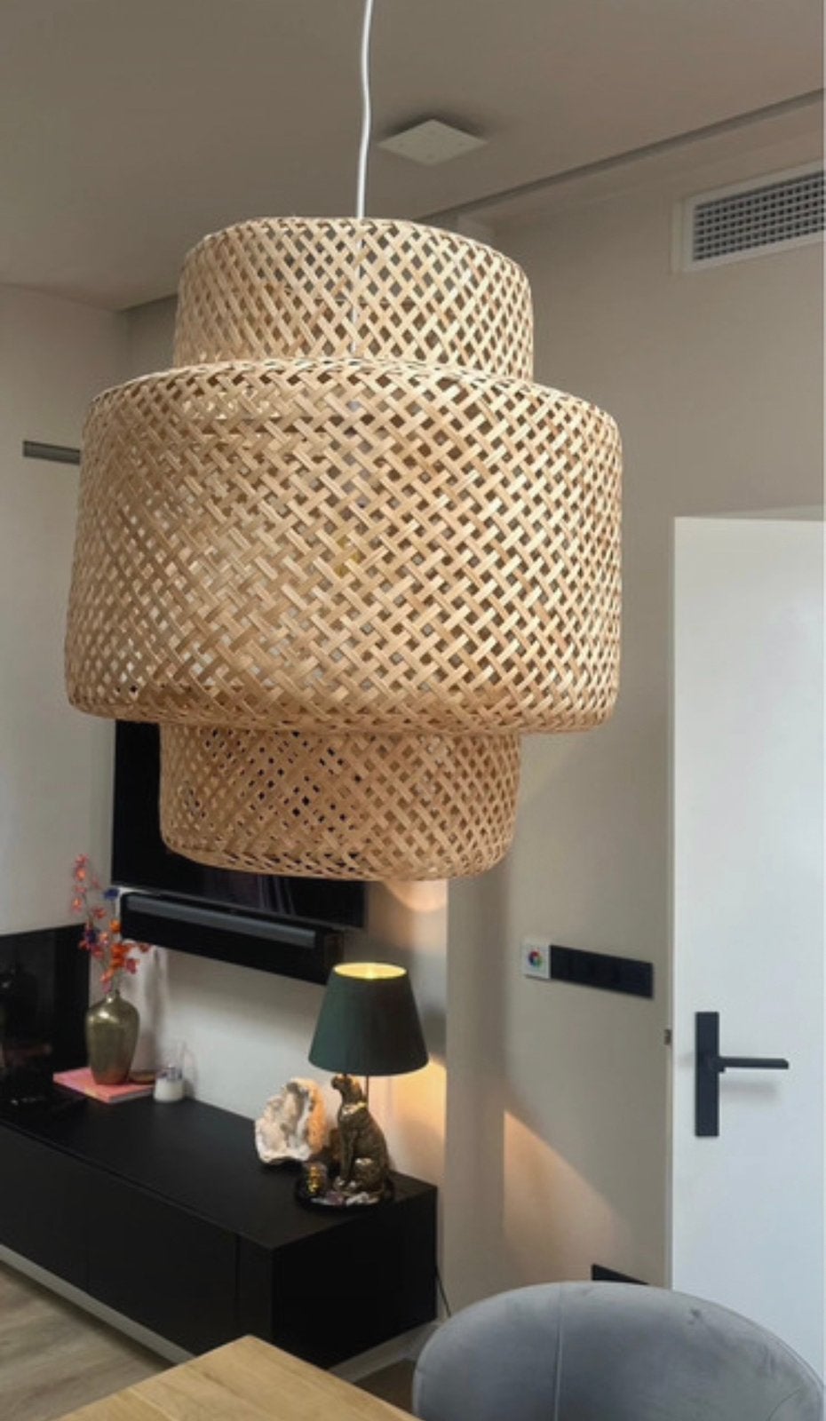Bamboo hanglamp, Verzenden, Nieuw, Beige, Ovaal