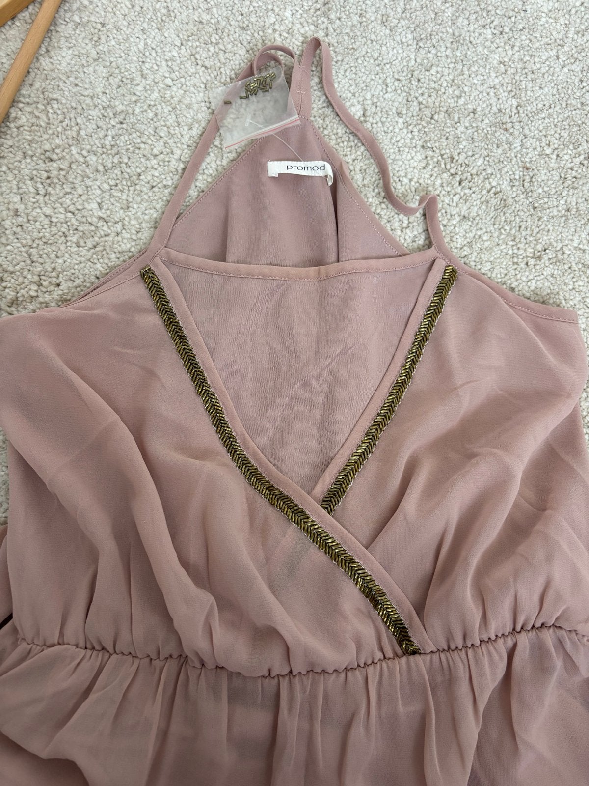 Promod Roze Maxi Jurk met Gouden Details - Maat 36 (S), Kleding | Dames, Ophalen of Verzenden, Zo goed als nieuw, Roze, Maat 36 (S)