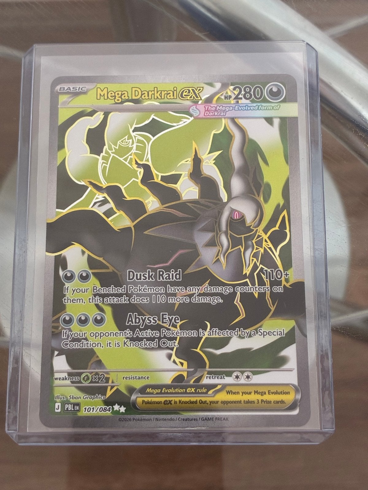 Mega Darkrai EX Pokémon Kaart - Near Mint Conditie, Ophalen of Verzenden, Zo goed als nieuw, Losse kaart