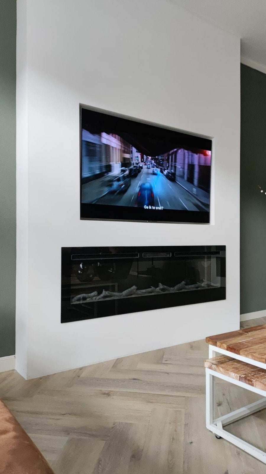 Moderne Cinewall haard en tv-nis laten plaatsen, Huis en Inrichting, Ophalen of Verzenden, Nieuw, Inbouwhaard, Elektrische haard