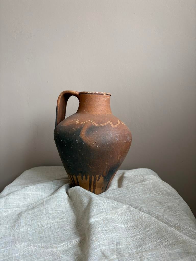 Vintage terracotta antieke vaas met greep kruik, Ophalen of Verzenden
