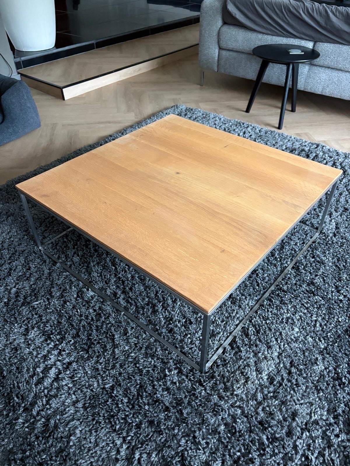 Ethnicraft salontafel eikenhout met metalen frame, Ophalen, 50 tot 100 cm, Zo goed als nieuw, 5 – 50
