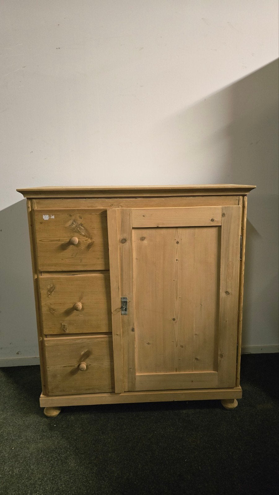 Antieke Grenen Houten Spekkast/Wandkast Gerestaureerd, 100 tot 150 cm, Ophalen of Verzenden, Zo goed als nieuw, 3 of 4 laden