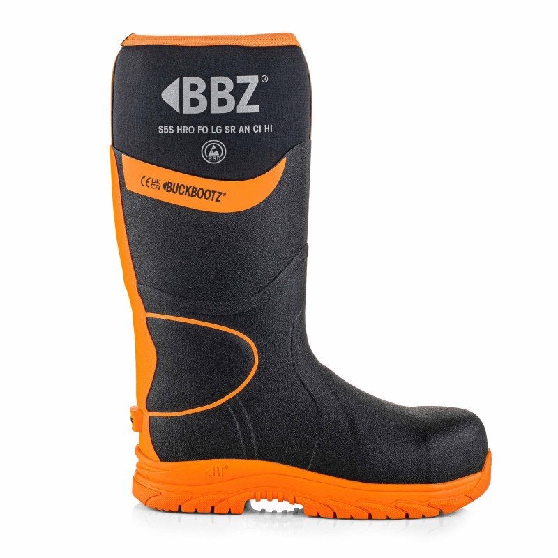 BuckBootz BBZ8000 S5S Waterdichte Werklaarzen Zwart/Oranje, Tuin en Terras, Werkschoenendeal, Marktplaats@werkschoenendeal.nl