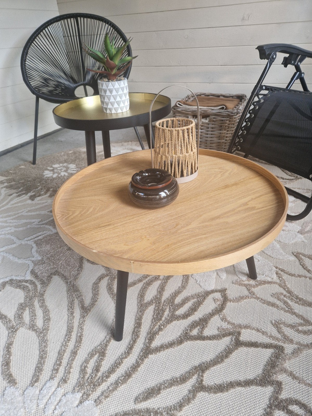 Set van 2 bijzettafels voor veranda of terras, Minder dan 55 cm, Modern, Scandinavisch, Rond, Zo goed als nieuw