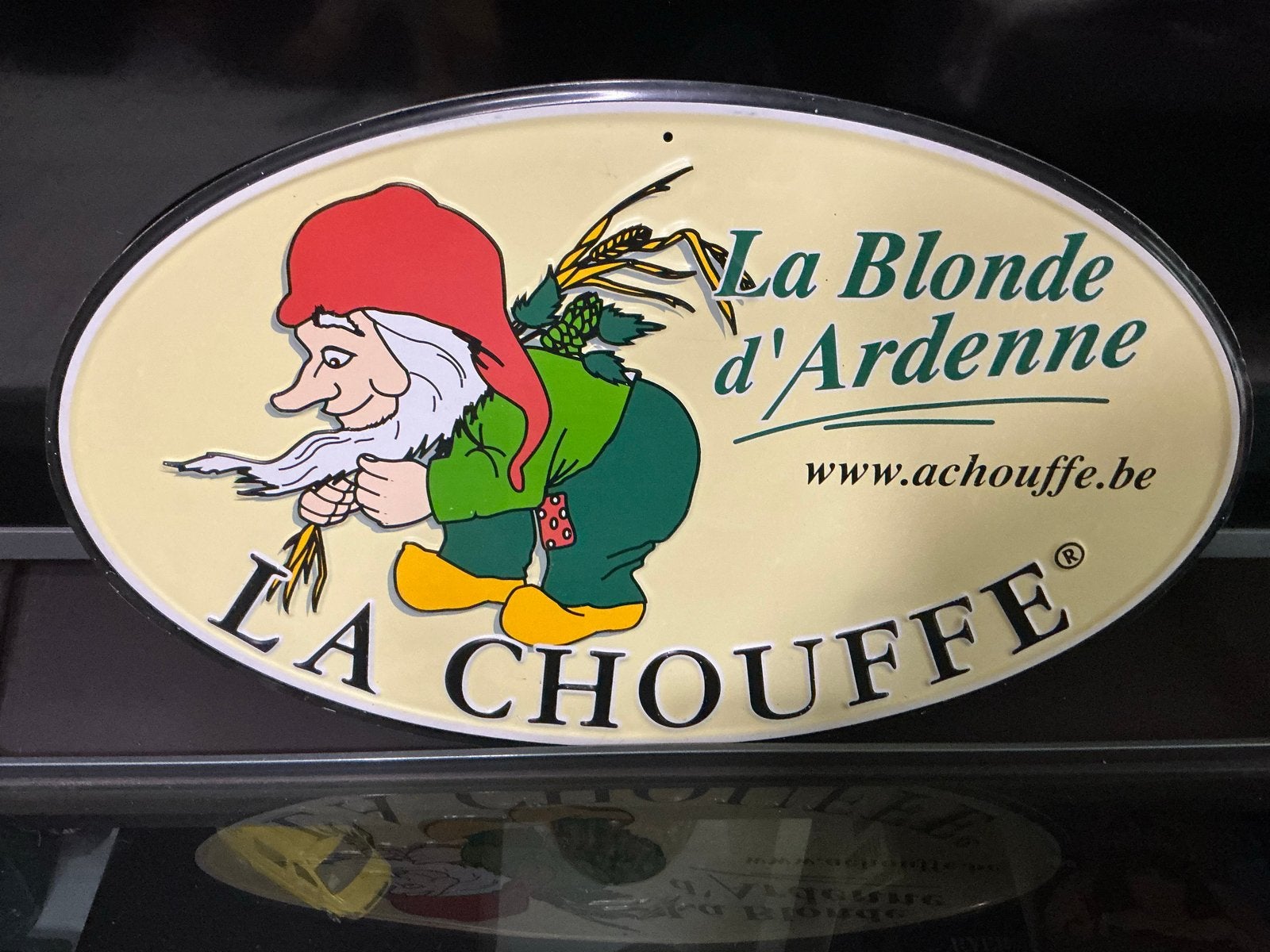 La Chouffe Reclamebord - La Blonde d'Ardenne, Ophalen of Verzenden, Gebruikt, Reclamebord, Plaat of Schild, Overige merken