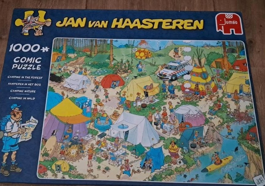 camperen in het bos Jan van Haasteren, Ophalen of Verzenden, 500 t/m 1500 stukjes, Gebruikt, Legpuzzel