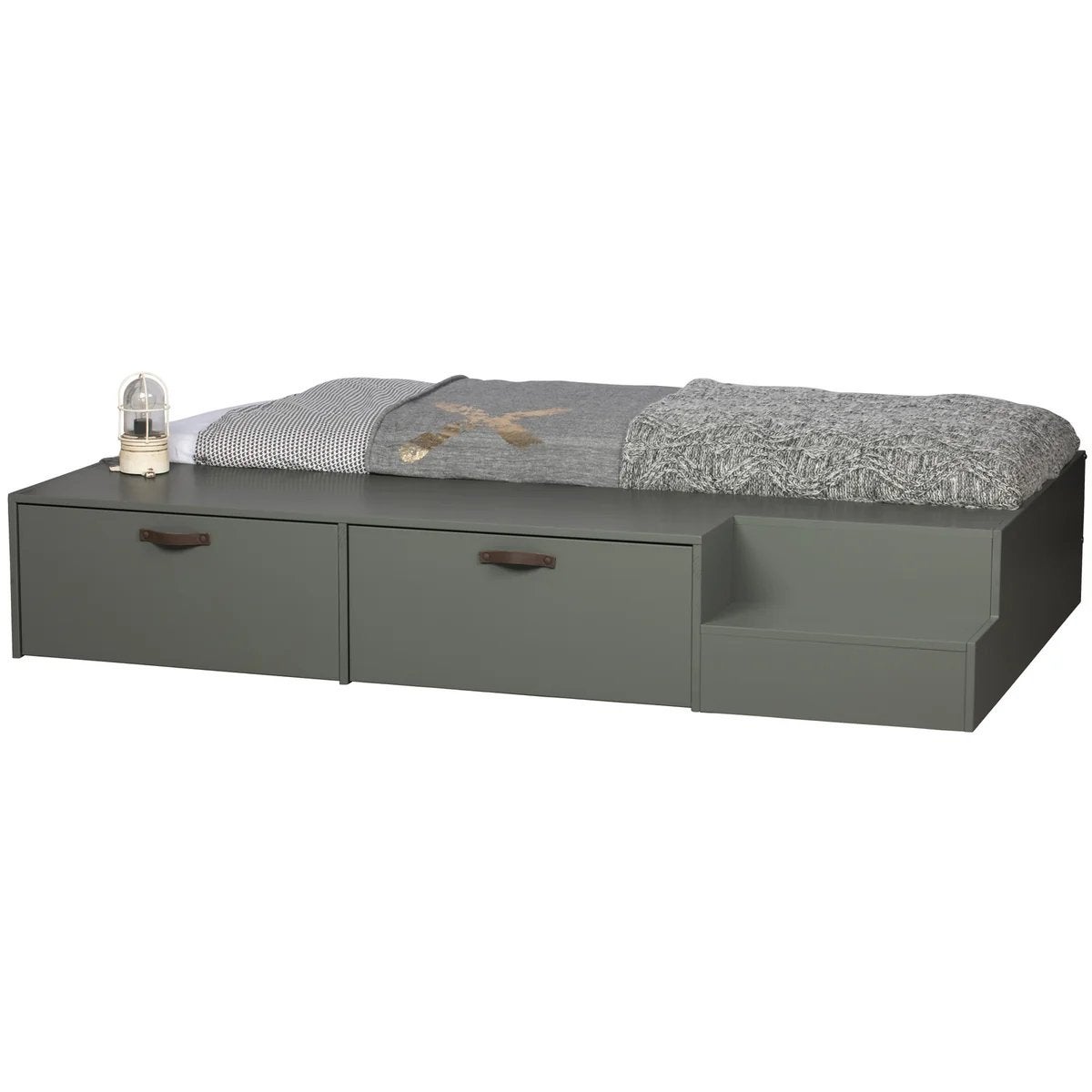 Eenpersoonsbed met opberglades groen vt wonen stage wooof, Gebruikt, Eenpersoons, Ophalen of Verzenden, 80 cm