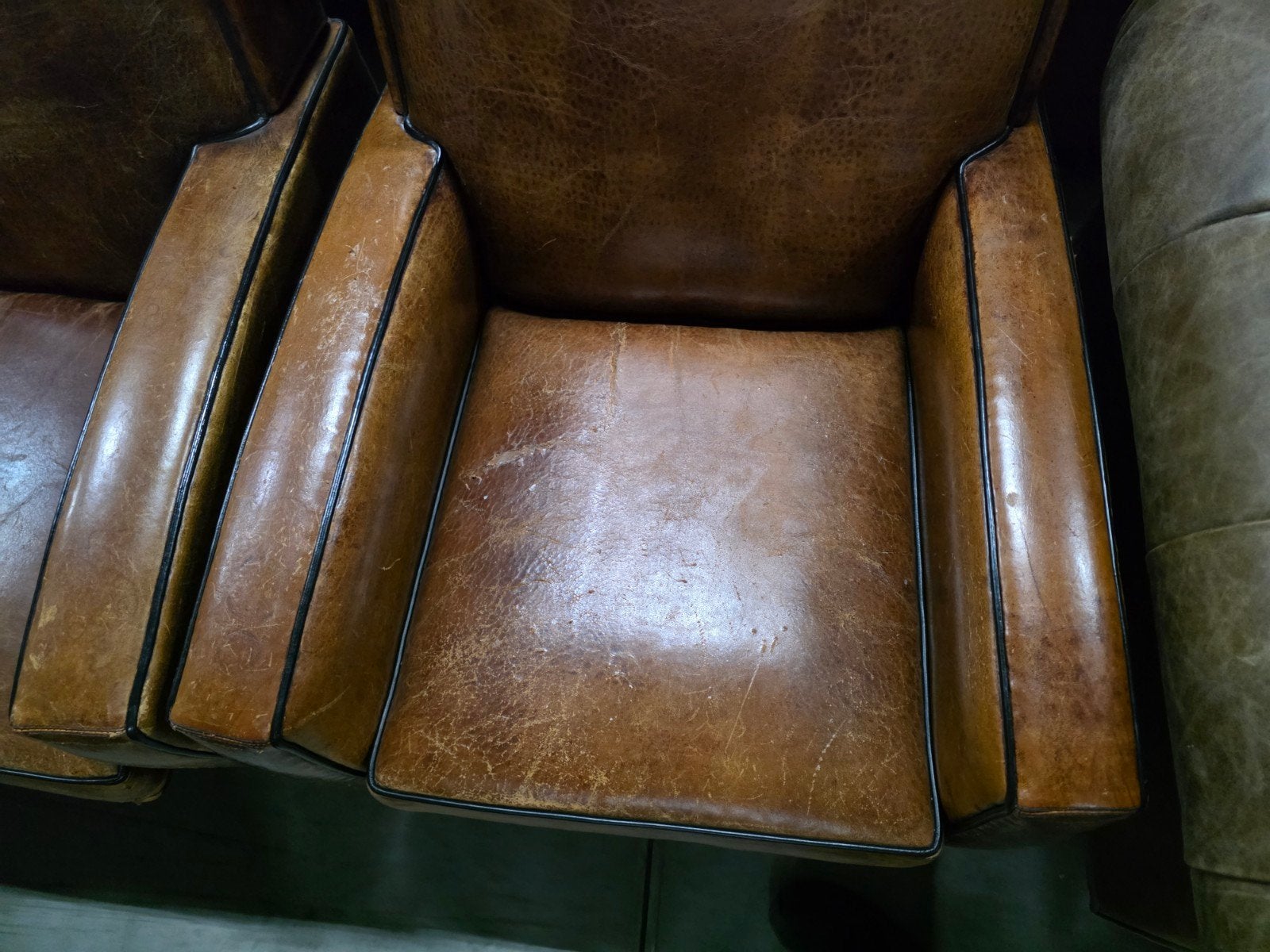 Set van 2 Vintage Leren Fauteuils - Bruin + BEZORGING GRATIS, Gebruikt, Twee, Bruin, Art deco