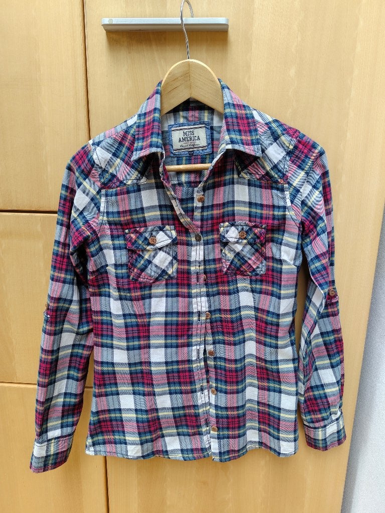 MISS AMERICA geblokte blouse (mt XXS), Kleding | Dames, Overige kleuren, Ophalen of Verzenden, Zo goed als nieuw, Miss America