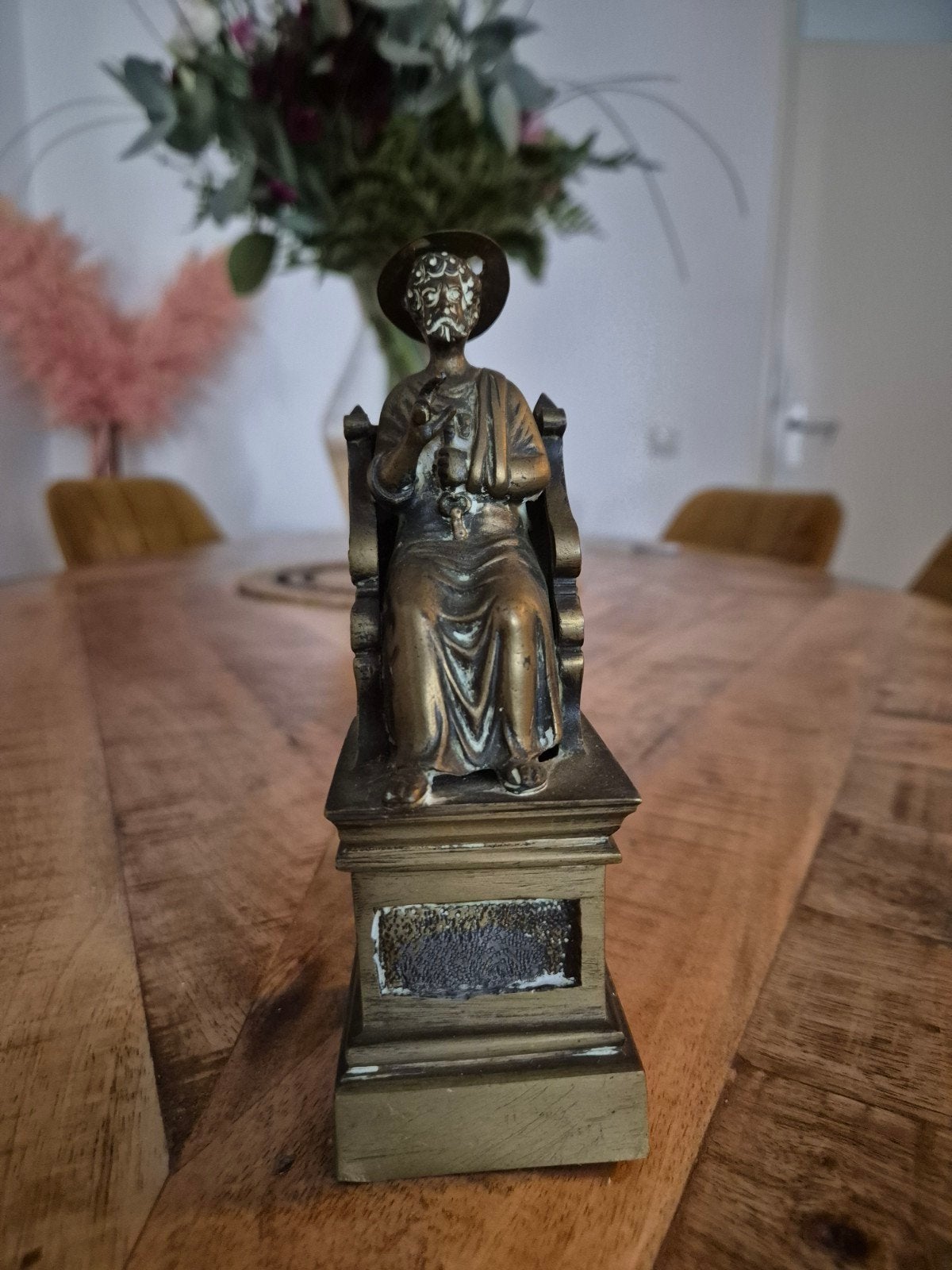 Antiek Bronzen Beeld van Zittende Figuur op Troon, Ophalen of Verzenden
